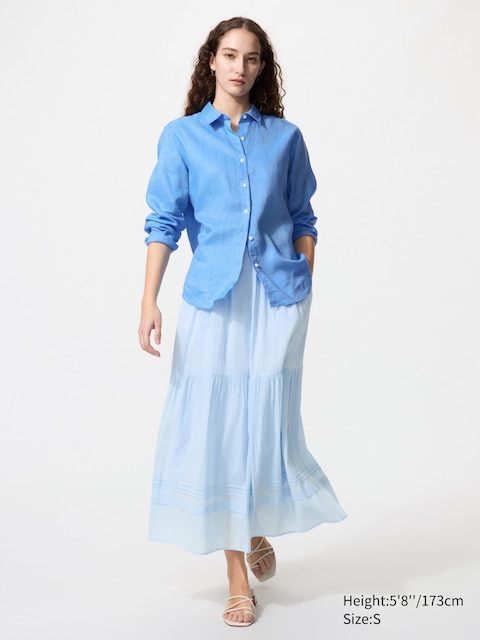 Uniqlo - Jupe Longue À Volants - Bleu Clair - L