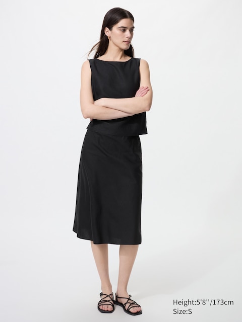 Uniqlo - Jupe Midi En Lin Mélangé - Noir - Xl