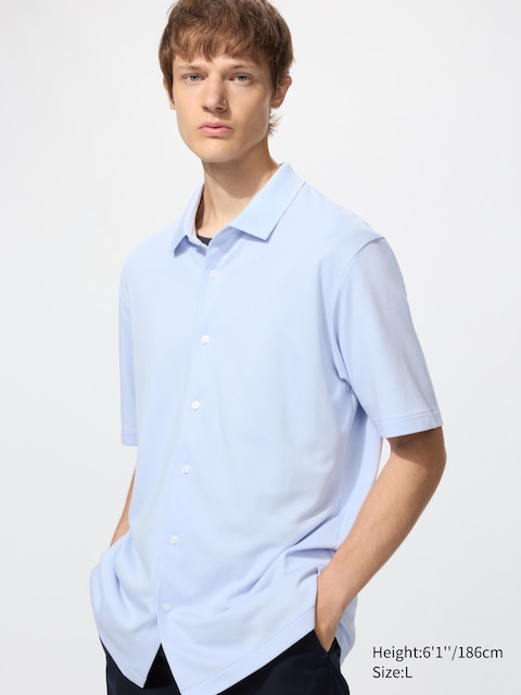 Uniqlo - Polo Airism En Piqué De Coton (Col Ouvert) - Bleu Clair - Xl