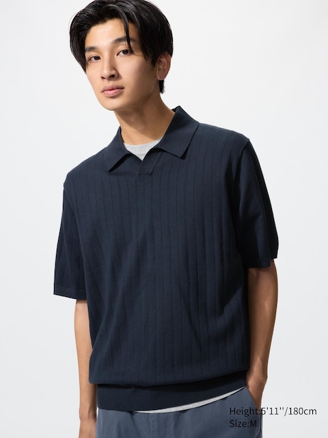 Uniqlo - Pull Style Polo En Maille (Col Skipper, Lavable En Machine) - Bleu Marine - L