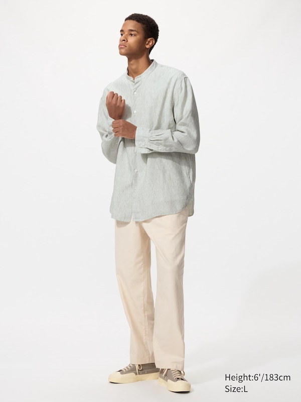 100% Premium Linen Shirt (Stand Collar, Striped)