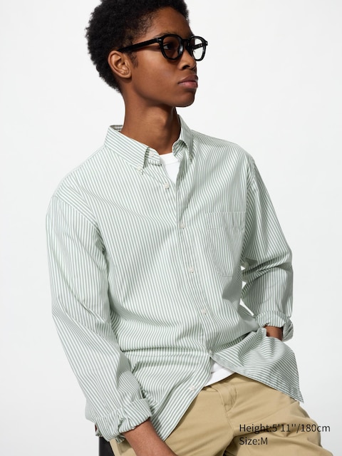 Uniqlo - Chemise En Coton Extra-Fin (Col Boutonné, Rayée) - Vert - Xxl