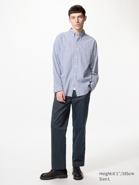 Uniqlo - Chemise En Coton Extra-Fin (Col Boutonné, Rayée) - Bleu - Xxl