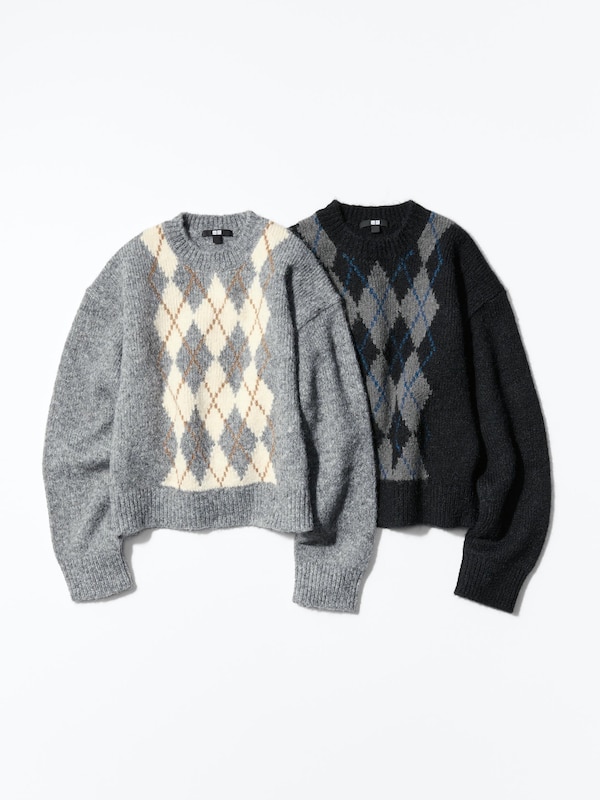 Fluffy Crew Neck Jumper (Argyle)