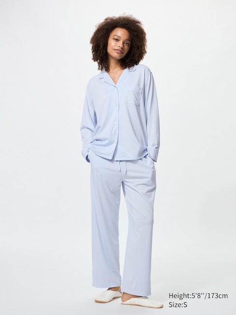 Uniqlo - Pyjama Airism En Coton (Manches Longues) - Bleu Clair - Xs