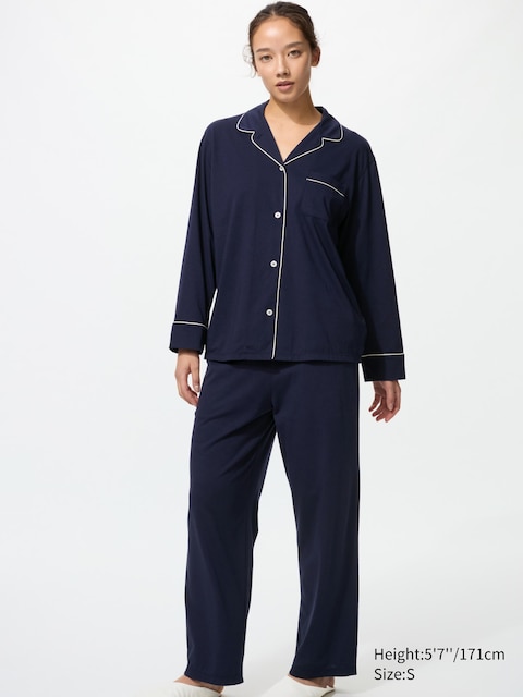 Uniqlo - Pyjama Airism En Coton (Manches Longues) - Bleu Marine - S