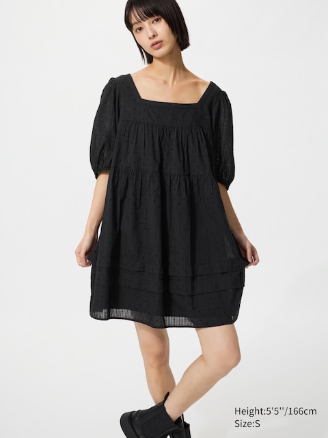 Uniqlo - Robe Courte En Coton (Manches Courtes) - Noir - M