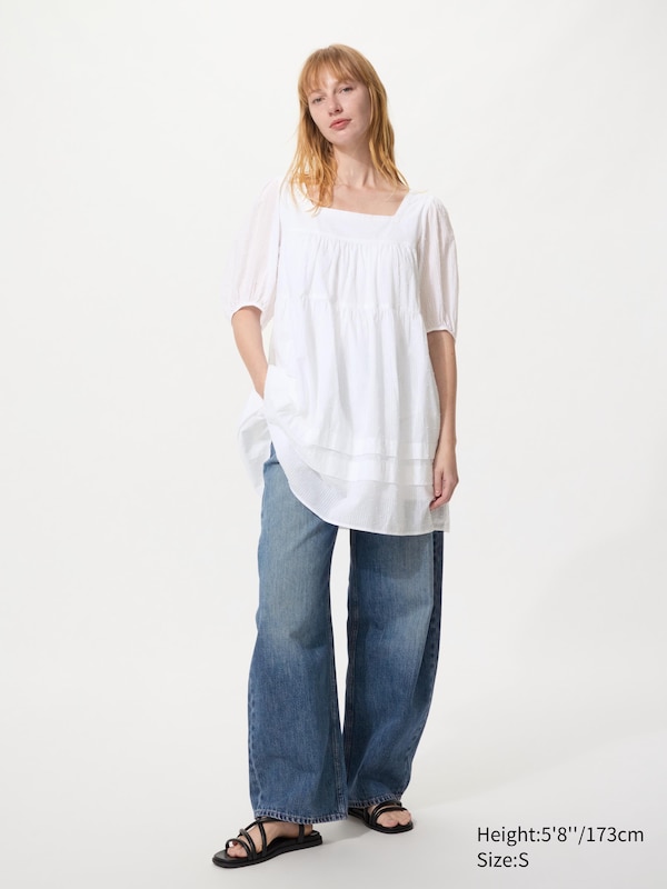 Cotton Dobby Mini Dress (Short Sleeve)