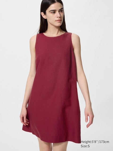 Uniqlo - Robe Courte En Lin Mélangé (Sans Manches) - Rouge - Xs