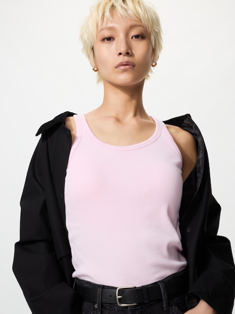 Uniqlo - Top Côtelé À Brassière Intégrée (Dos Nageur) - Rose - M