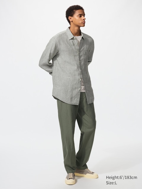 Uniqlo - Pantalon Relax En Lin Mélangé - Vert Olive - Xxl