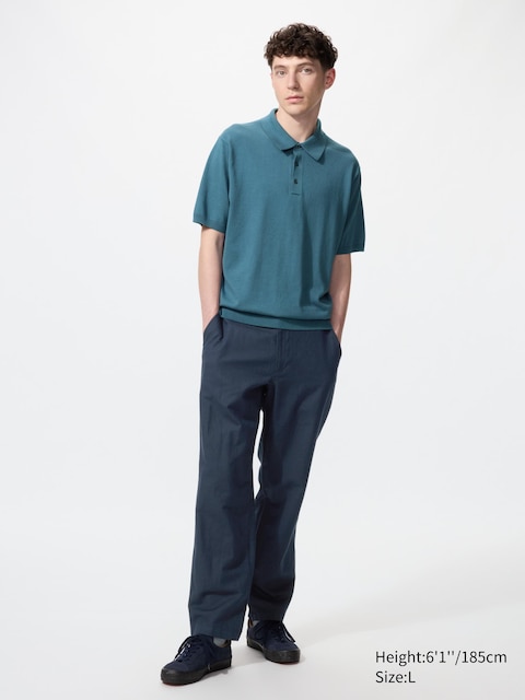 Uniqlo - Pantalón Relax Lino Mezcla - L Azul Marino Hombre