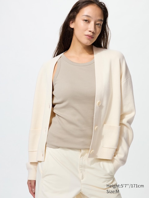 Uniqlo - Cardigan En Coton Doux (Col V) - Nude - Xs