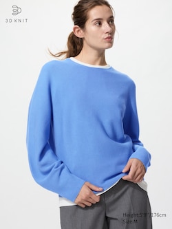3D Seamless Knit Cotton Crew Neck Volume Sleeve Jumper