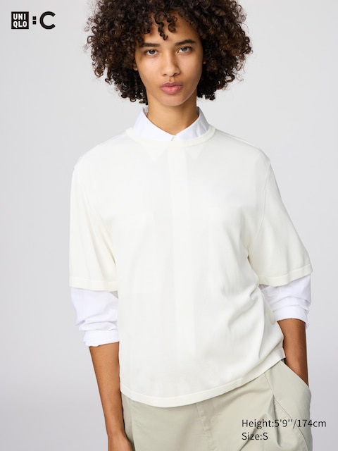 Uniqlo - T-Shirt En Maille (Coupe Boxy) - Blanc Cassé - S