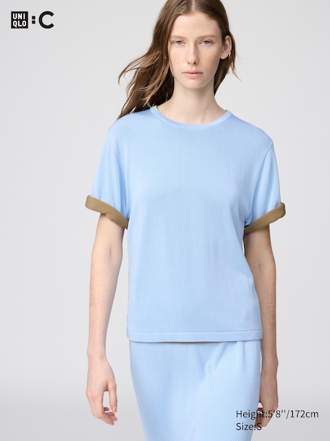 Uniqlo - T-Shirt En Maille (Coupe Boxy) - Bleu - L