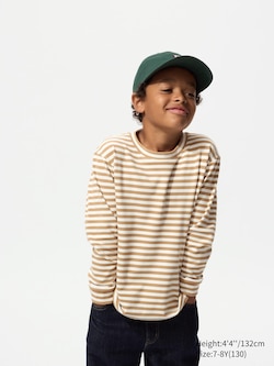Fleece Mock Neck T-Shirt (Long Sleeve, Stripe)