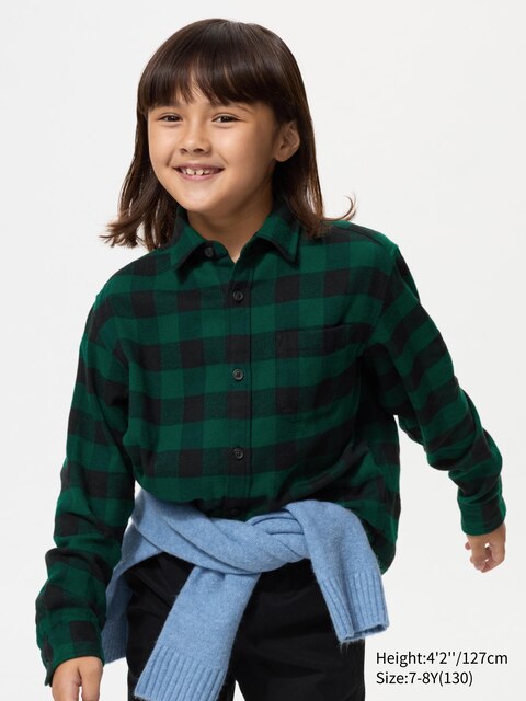 Uniqlo Groen - Flanellen Overhemd (Geruit) - 11-12 Jaar (150Cm)