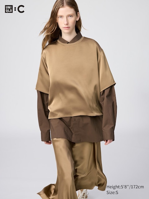 Uniqlo - Camiseta Oversize Satinada - L Beige
