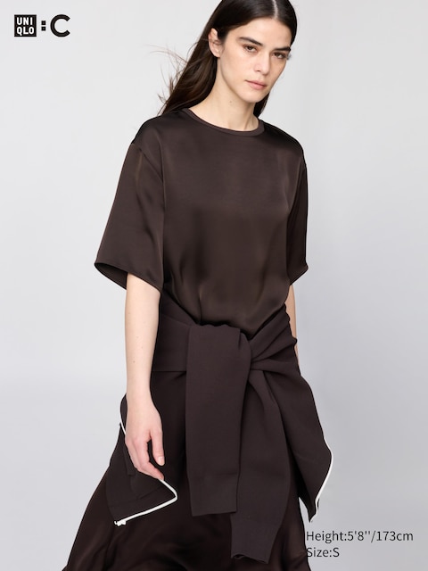 Uniqlo - Camiseta Oversize Satinada - L Marrón Oscuro