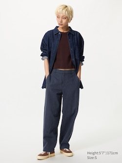 Linen Cotton Tapered Trousers (Striped)