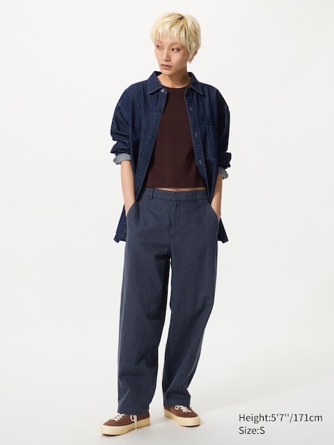 Uniqlo - Pantalon Fuselé En Lin Et Coton Mélangés (Rayé) - Bleu Marine - Xxs
