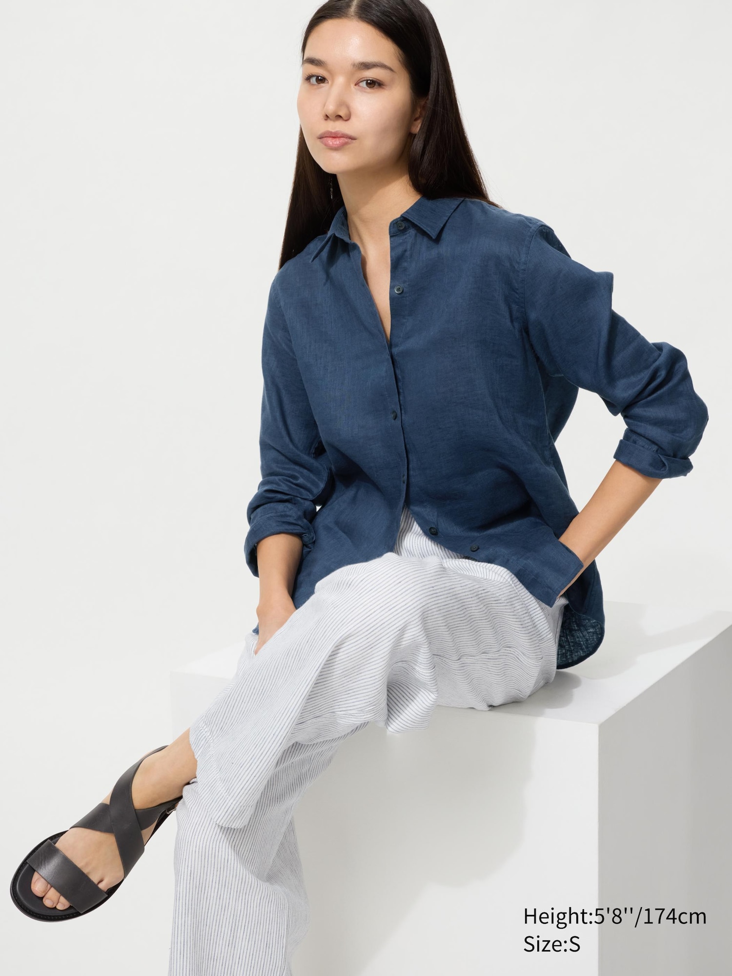 Pantalon Femme GAP En Lin Rayé Bleu Côtier Blanc – Taille 16 – Jambes Larges Style Nautique