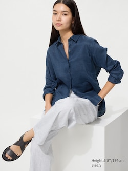 Linen Cotton Tapered Trousers (Striped, Longer)