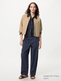 Linen Cotton Tapered Trousers (Striped, Longer)