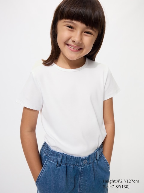 Uniqlo - T-Shirt Côtelé - Blanc - 11-12 Ans (150 Cm)