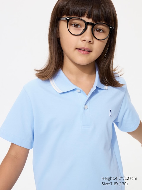 Uniqlo - Polo Dry Piqué Bordados - 5-6 Años (120Cm) Azul Unisex Niño