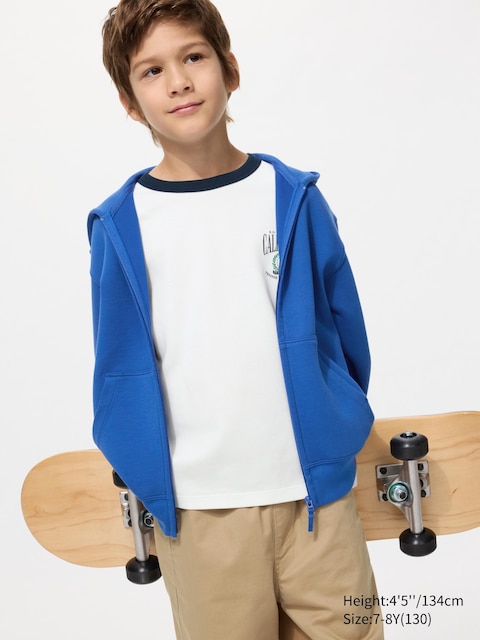 Uniqlo - Sweat Dry Zippé À Capuche - Bleu - 5-6 Ans (120Cm)