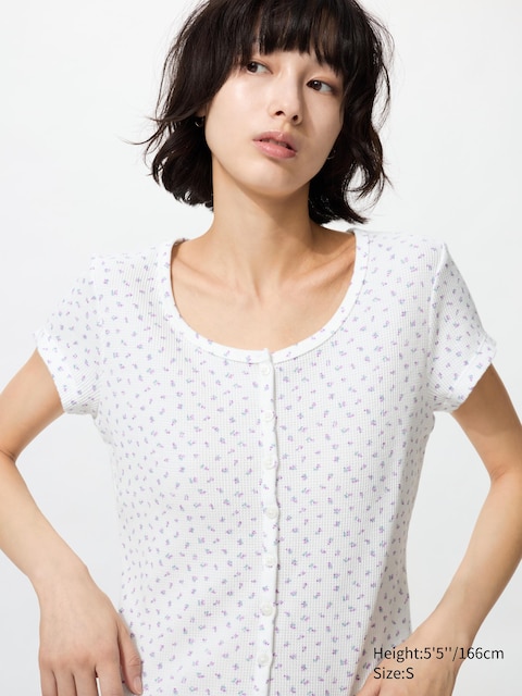 Uniqlo - T-Shirt Texturé (Manches Courtes, Motifs) - Blanc - M