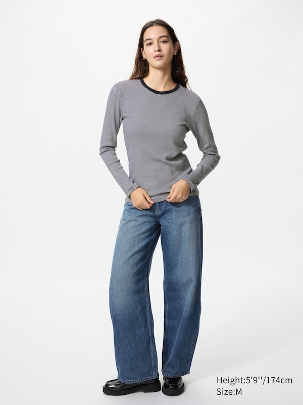 T-shirt côtelé doux (Manches longues, Rayé)