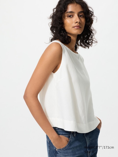Uniqlo - Blouse En Lin Mélangé (Sans Manches) - Blanc Cassé - Xxl