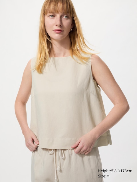 Uniqlo - Blouse En Lin Mélangé (Sans Manches) - Nude - Xl