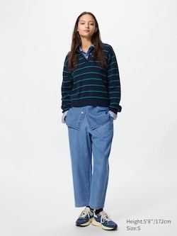 Cotton Relaxed Ankle Trousers (Denim)