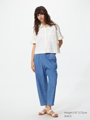 Cotton Relaxed Ankle Trousers (Denim)