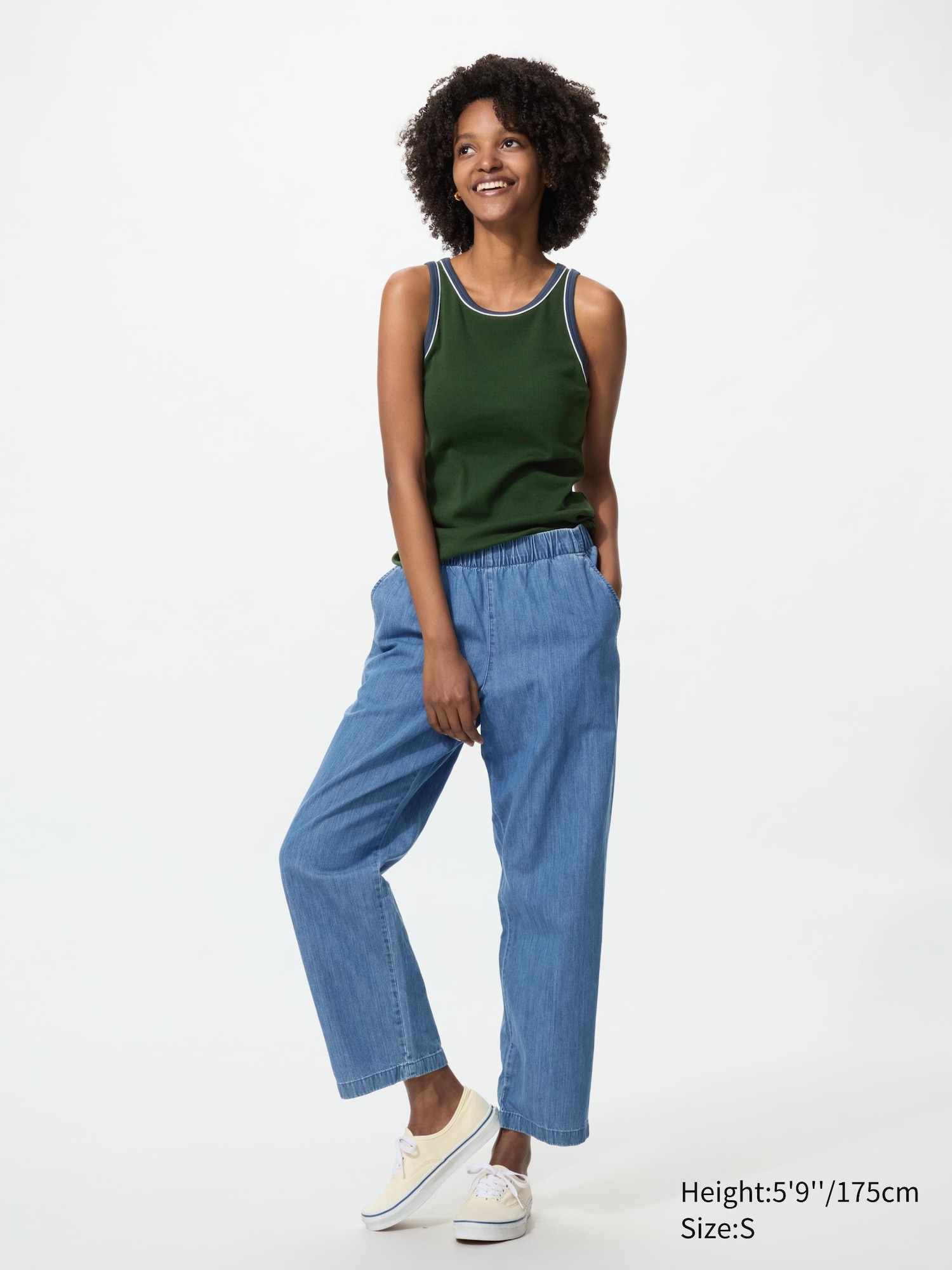 Cotton Relaxed Ankle Trousers (Denim)