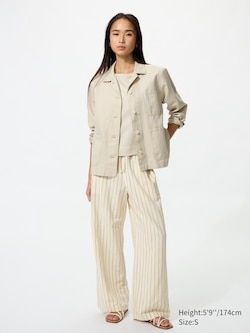 Linen Blend Easy Trousers (Striped)