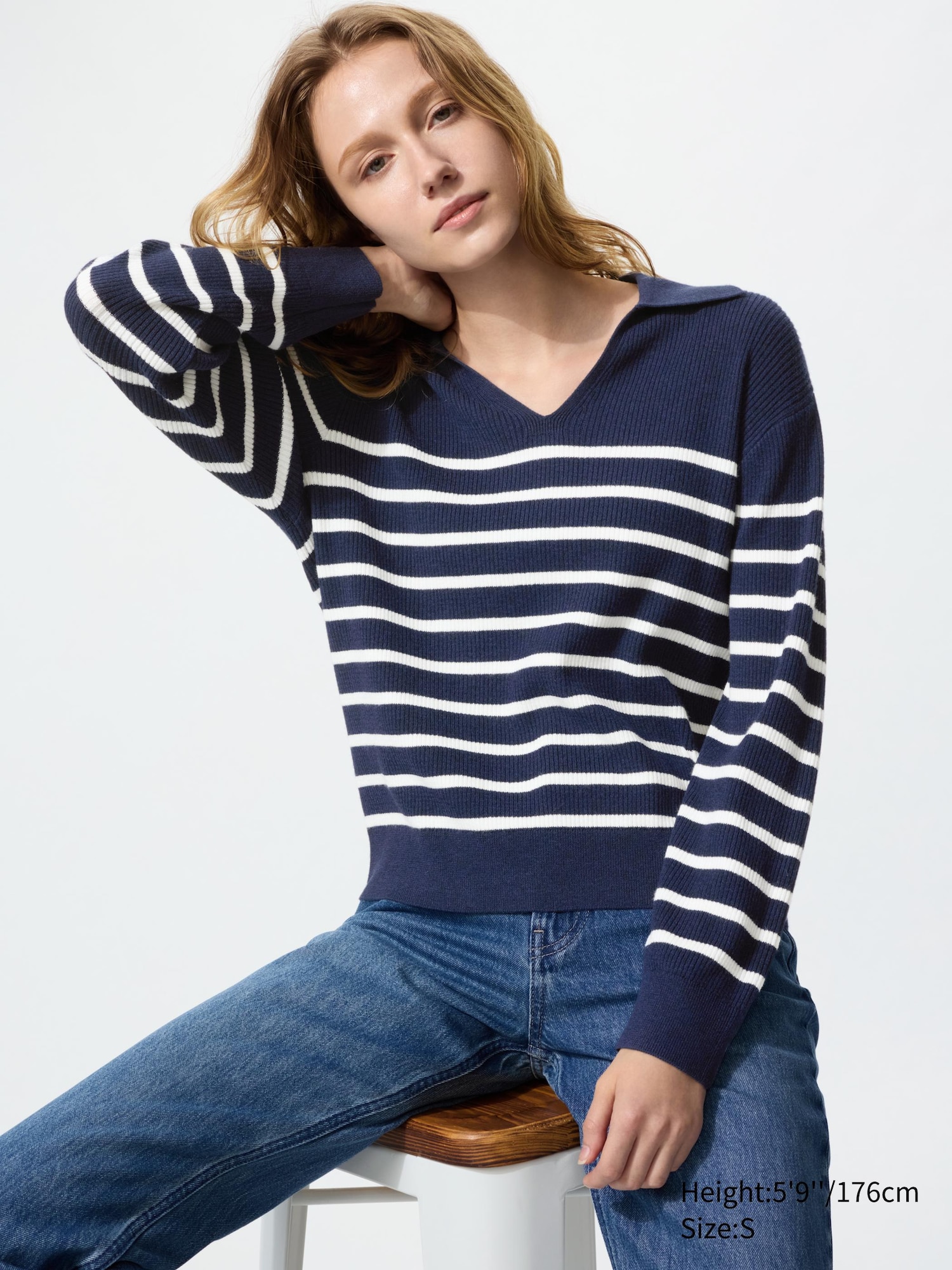 Maglione a Coste con Colletto a Righe