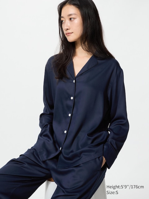 Uniqlo - Pyjama Satiné (Manches Longues) - Bleu Marine - Xs