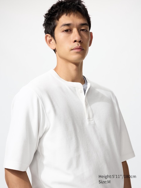 Uniqlo - T-Shirt Dry Gaufré (Col Tunisien) - Blanc - Xl