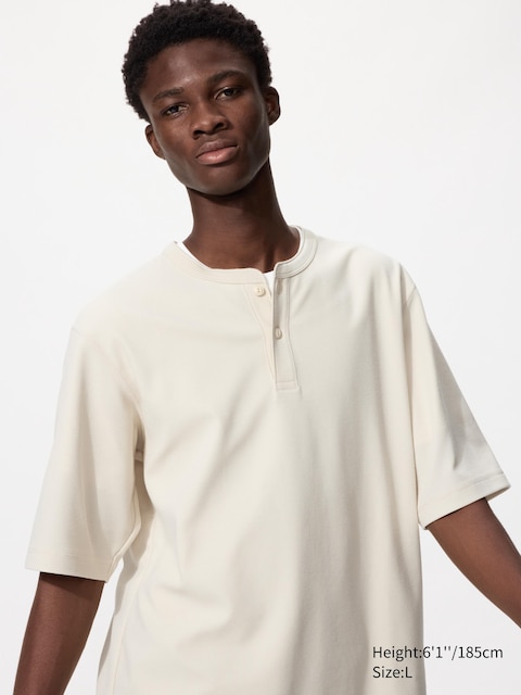 Uniqlo - T-Shirt Dry Gaufré (Col Tunisien) - Nude - Xs