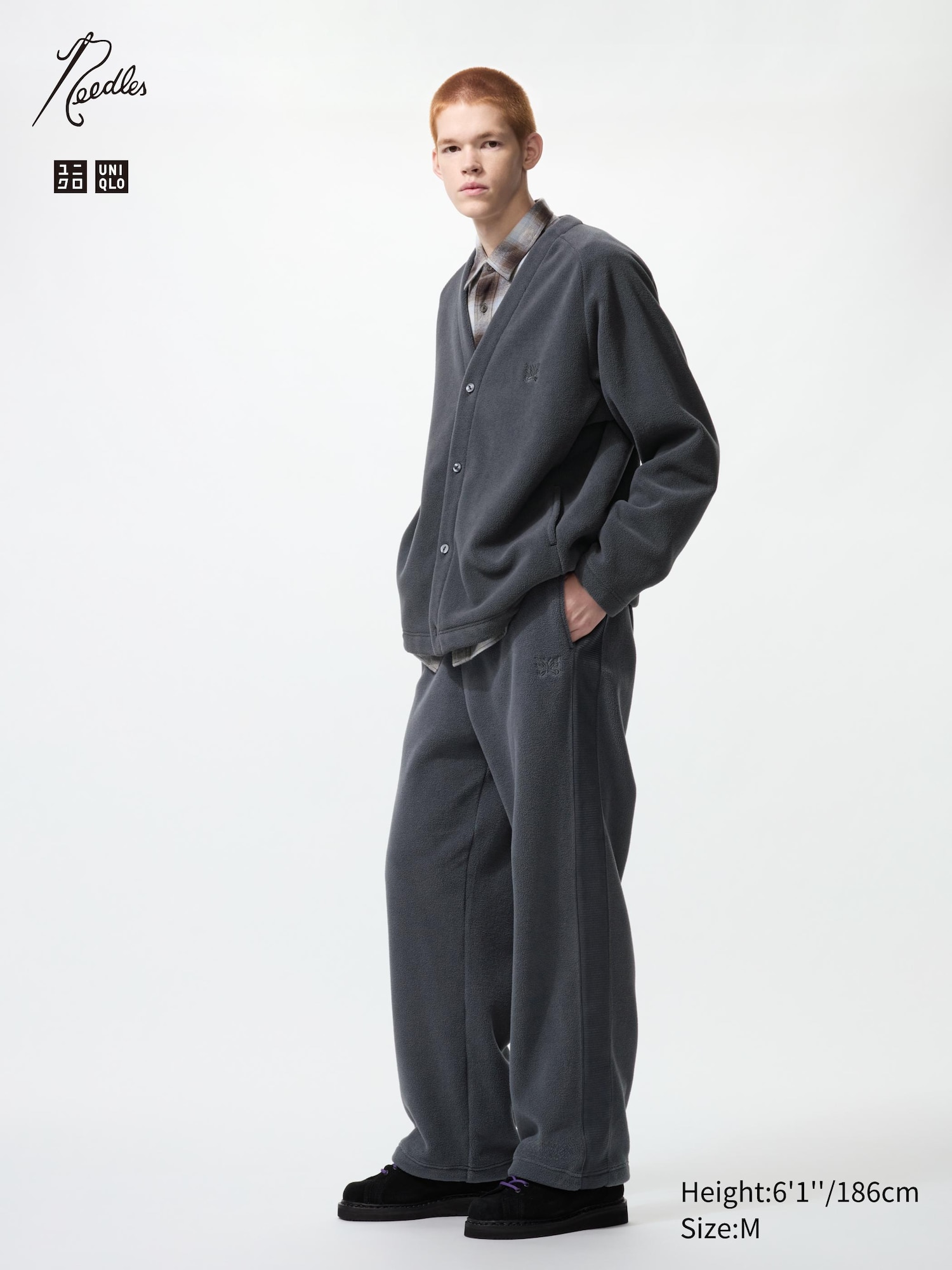 ユニクロ　ニードルズ　セットアップ　ダークグレイ Unisex Fleece Wide Trousers | UNIQLO DE
