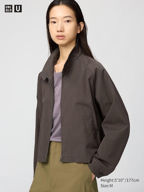 Uniqlo - Blouson Court En Coton Mélangé - Marron Foncé - Xs