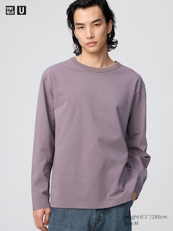 Washed Cotton Crew Neck T-Shirt Long Sleeve