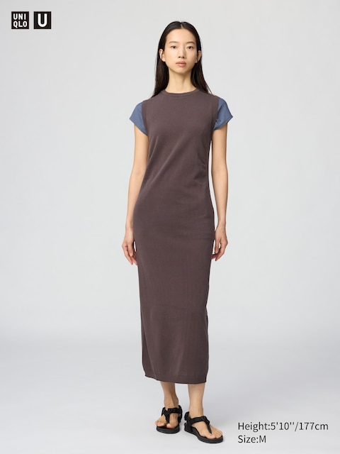 Uniqlo - Robe En Maille De Coton 3D Sans Coutures (Sans Manches) - Violet Foncé - Xl