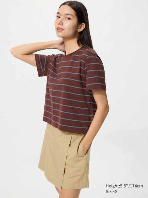 Uniqlo - Femme T-Shirt Manches Courtes - Marron Foncé - S