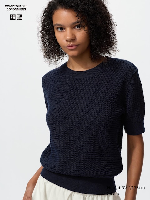 Uniqlo - Pull En Coton (Manches Courtes) - Bleu Marine - Xs